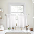 HOMEIDEAS White Kitchen Curtains 30 X 36 Inches 2 Panels Set Non-See-Through Privacy Semi Sheer Short Window Curtains Fish Bone 
