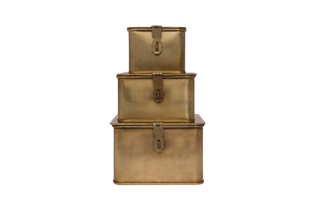Square Decorative Metal Boxes with Gold Finish (Set of 3 Sizes)