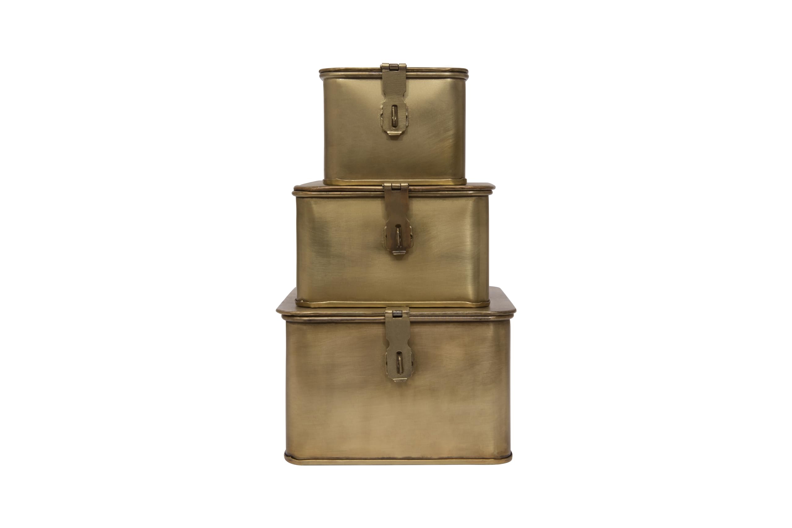 Square Decorative Metal Boxes with Gold Finish (Set of 3 Sizes)