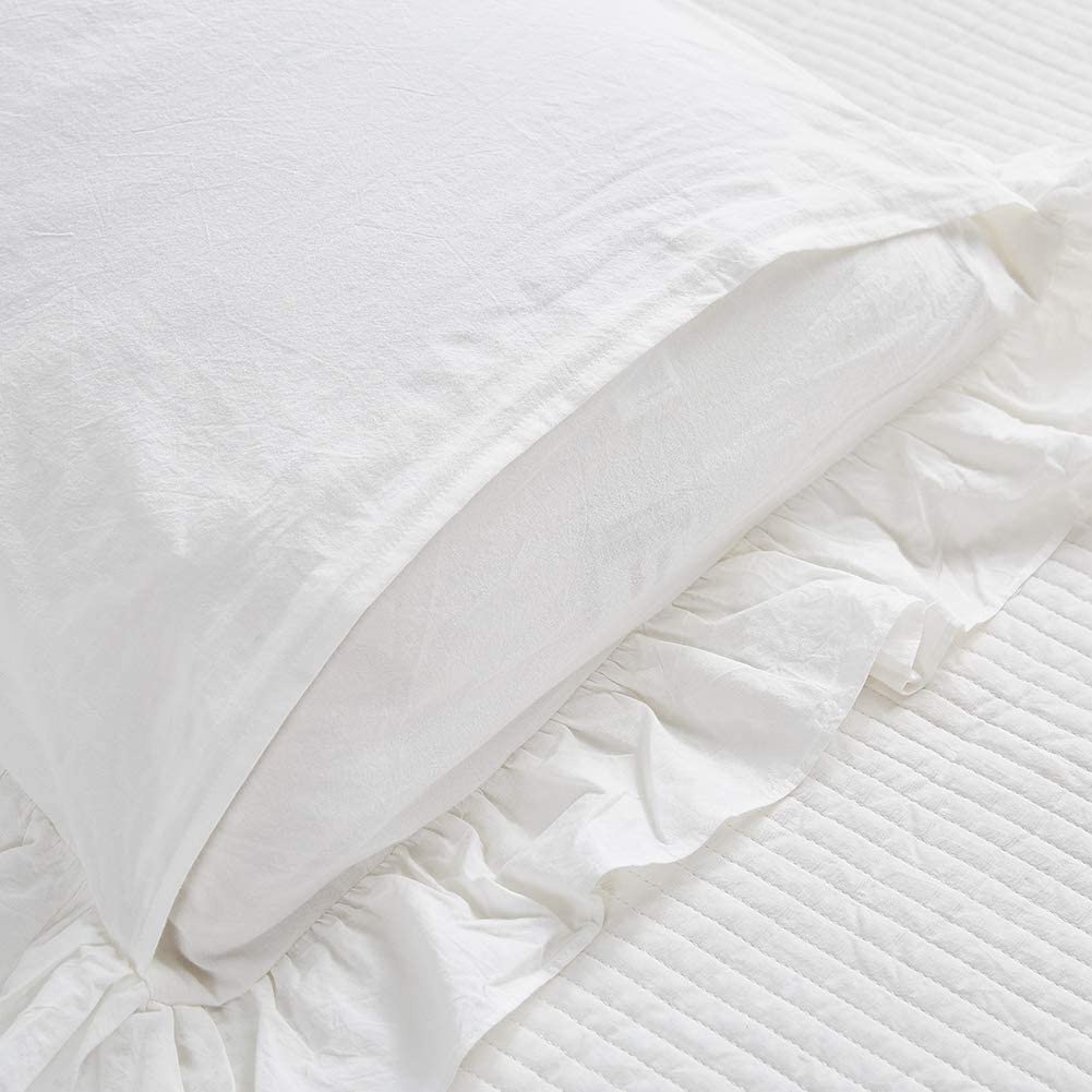Mywinlle Vintage Off White Ruffle Euro Shams Shabby Farmhouse Pillow Cover 100% Washed Cotton Pillowcases Set Of 2-26''X26''