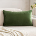 Miulee Velvet Soft Solid Decorative Square Throw Pillow Covers Set Cushion Case For Spring Sofa Bedroom Couch 12 X 20 Inch Moss Green