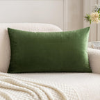 Miulee Velvet Soft Solid Decorative Square Throw Pillow Covers Set Cushion Case For Spring Sofa Bedroom Couch 12 X 20 Inch Moss Green