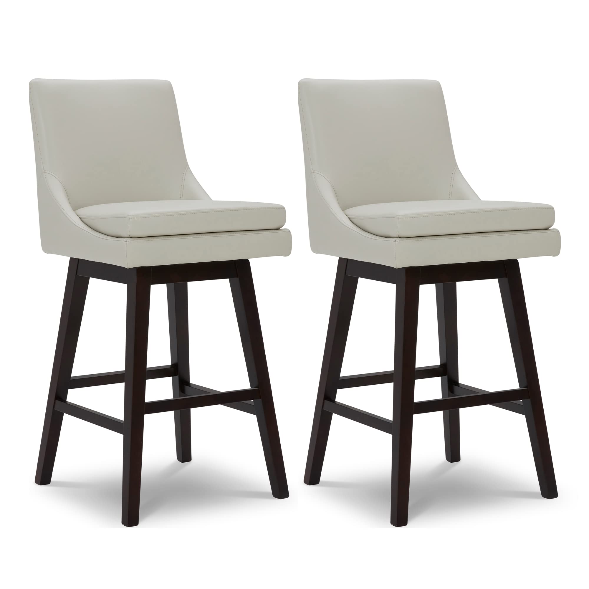 Chita Bar Height Swivel Barstool With Back Set Of 2, Fsc Certified Upholstered Bar Stool, 30.7' H Seat Height, Pu Leather In Creamy Gray
