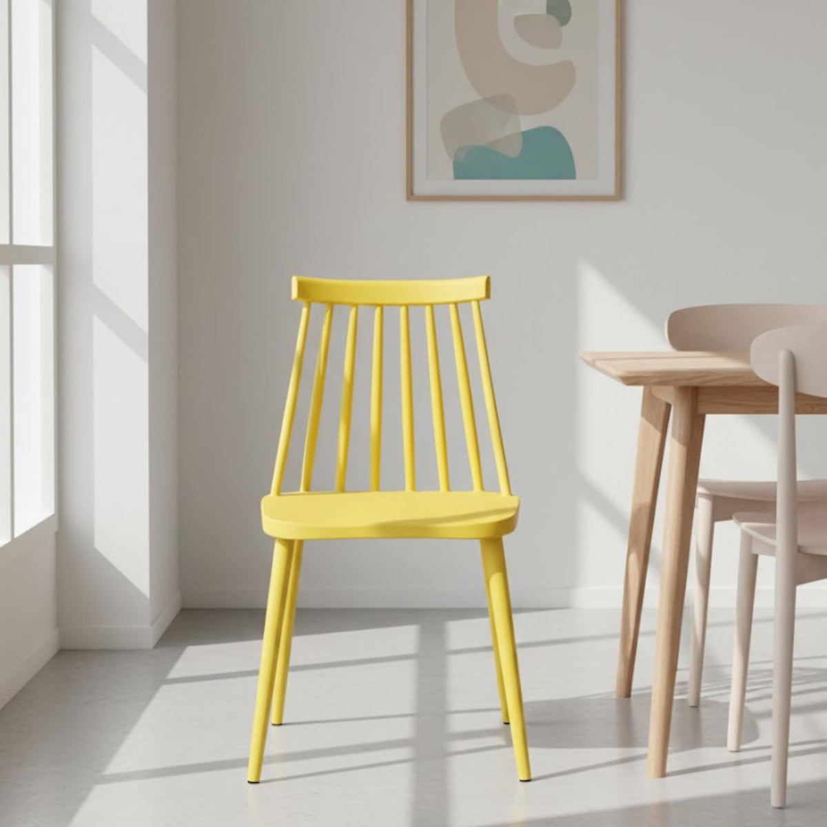 Creative Yellow Plastic Dining Chair Set Of 1 | Plastic Shell & Legs | Modern Spindle Back Chair | 1.47 Feet Seating Height | Fo