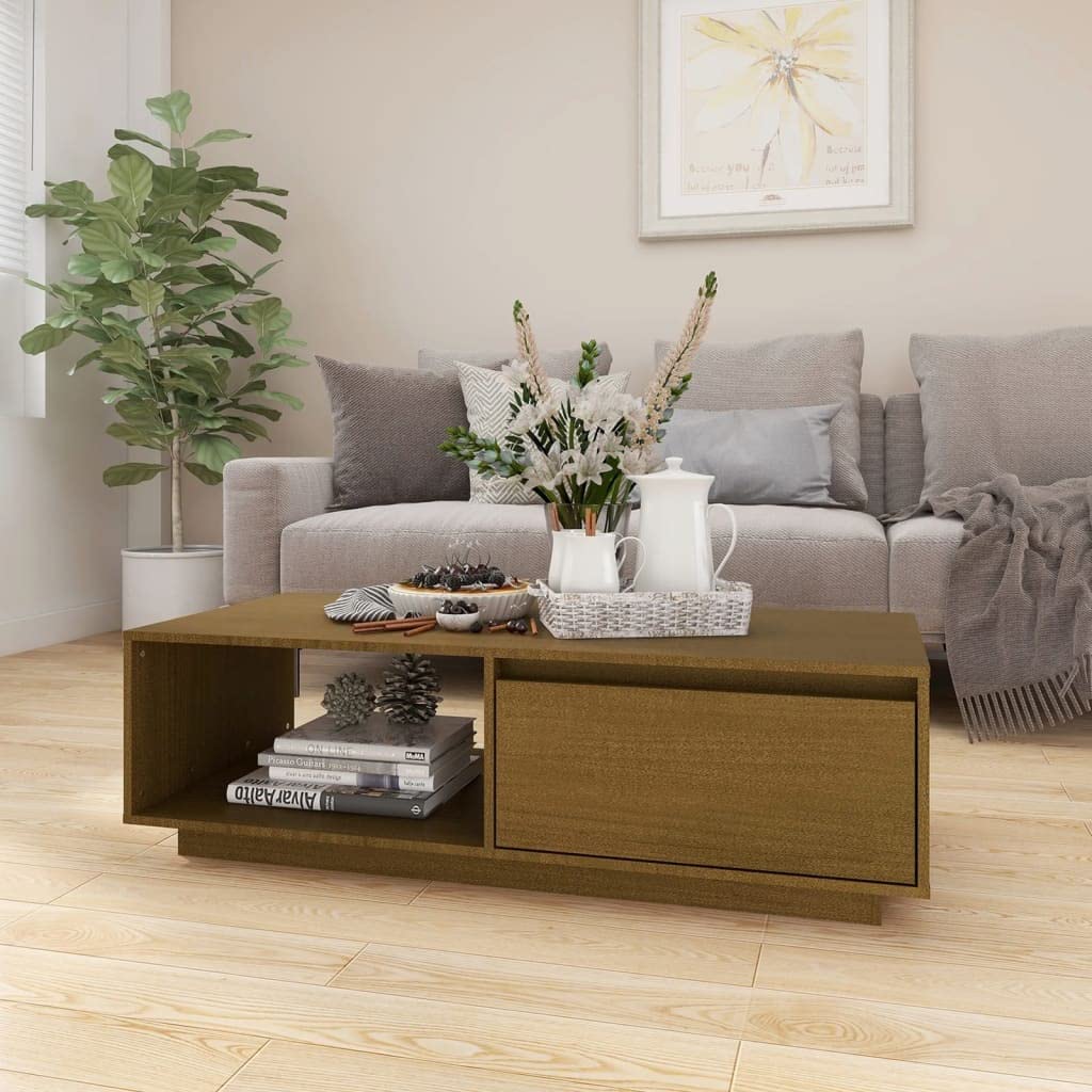 vidaXL Solid Pinewood Coffee Table Home Indoor Living Room Dining Room Wooden Storage Accent Side Sofa Couch End Tea Table Furniture Honey Brown
