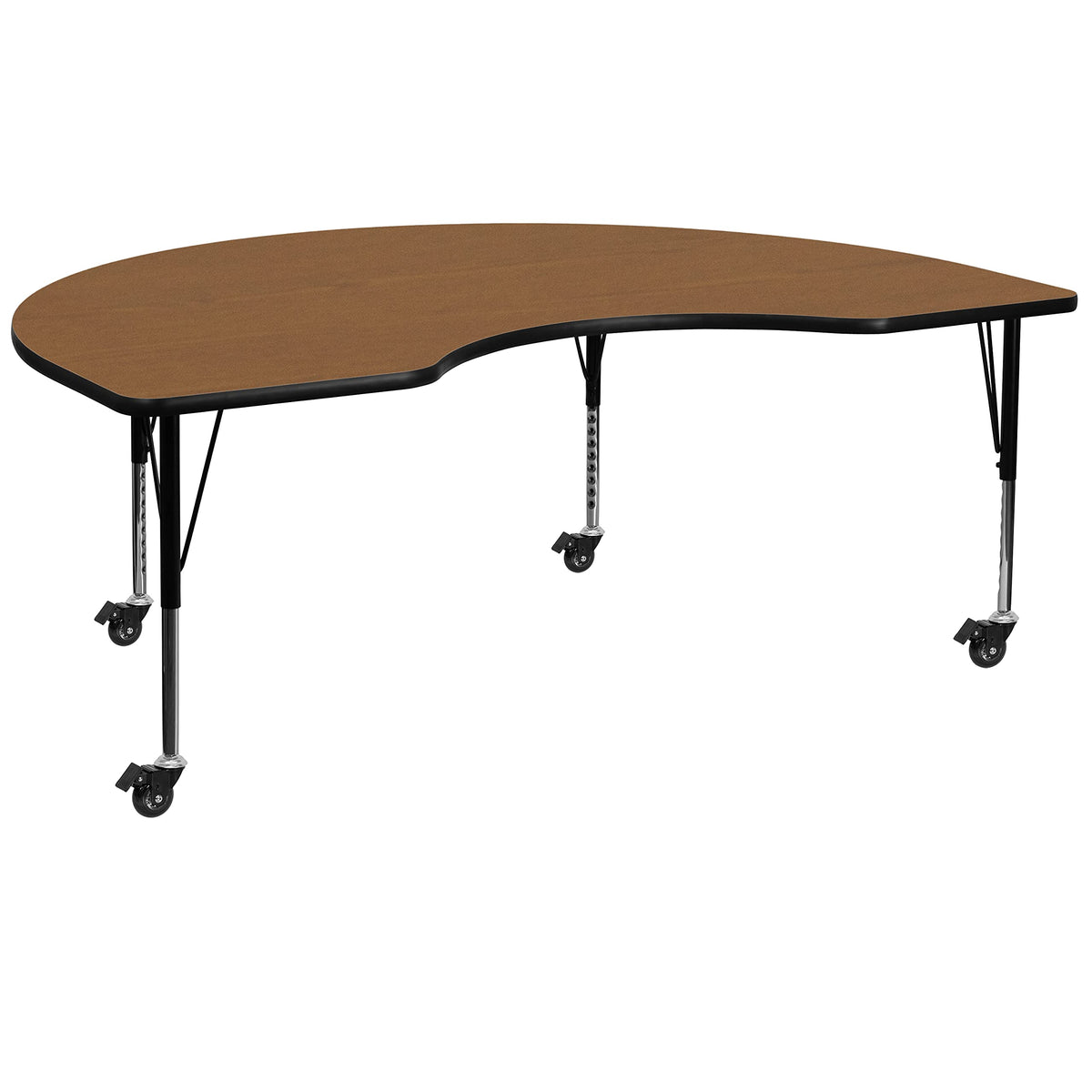 Flash Furniture Wren Mobile 48''W X 96''L Kidney Oak Thermal Laminate Activity Table - Height Adjustable Short Legs