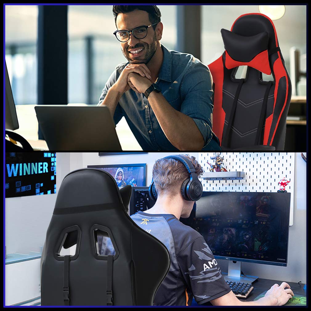 Gaming Chair Office Chair Ergonomic Desk Chair With Footrest Arms Lumbar Support Headrest Swivel Rolling High Back Racing Computer Chair For Women Men Adults Girls,Red