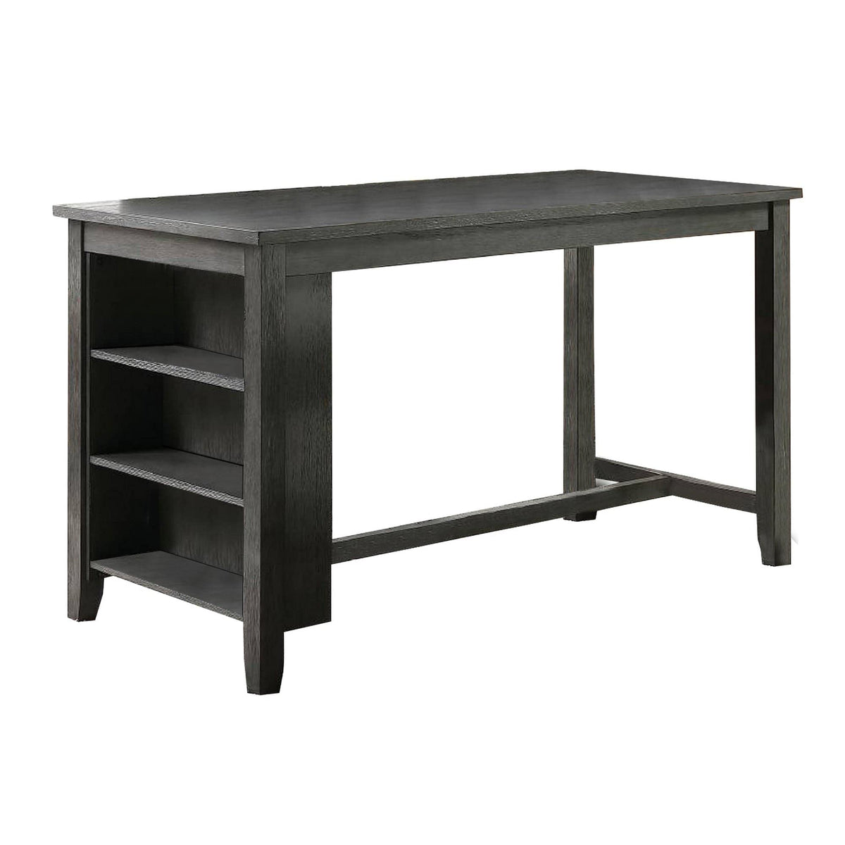 Benjara Wooden Counter Height Table With Three Storage Shelves, Gray