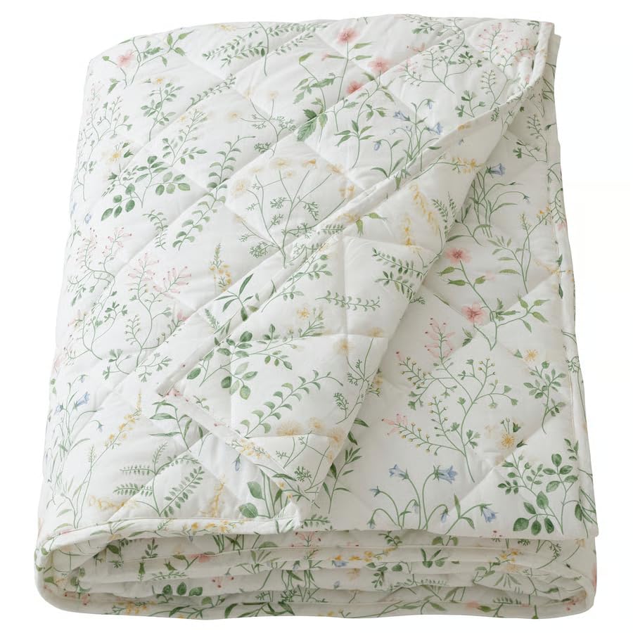 Stork Timjansmott Comforter, Floral Pattern, Cotton Fabric With Recycled Polyester Filling, OffWhite, Machine Washable, For Dou