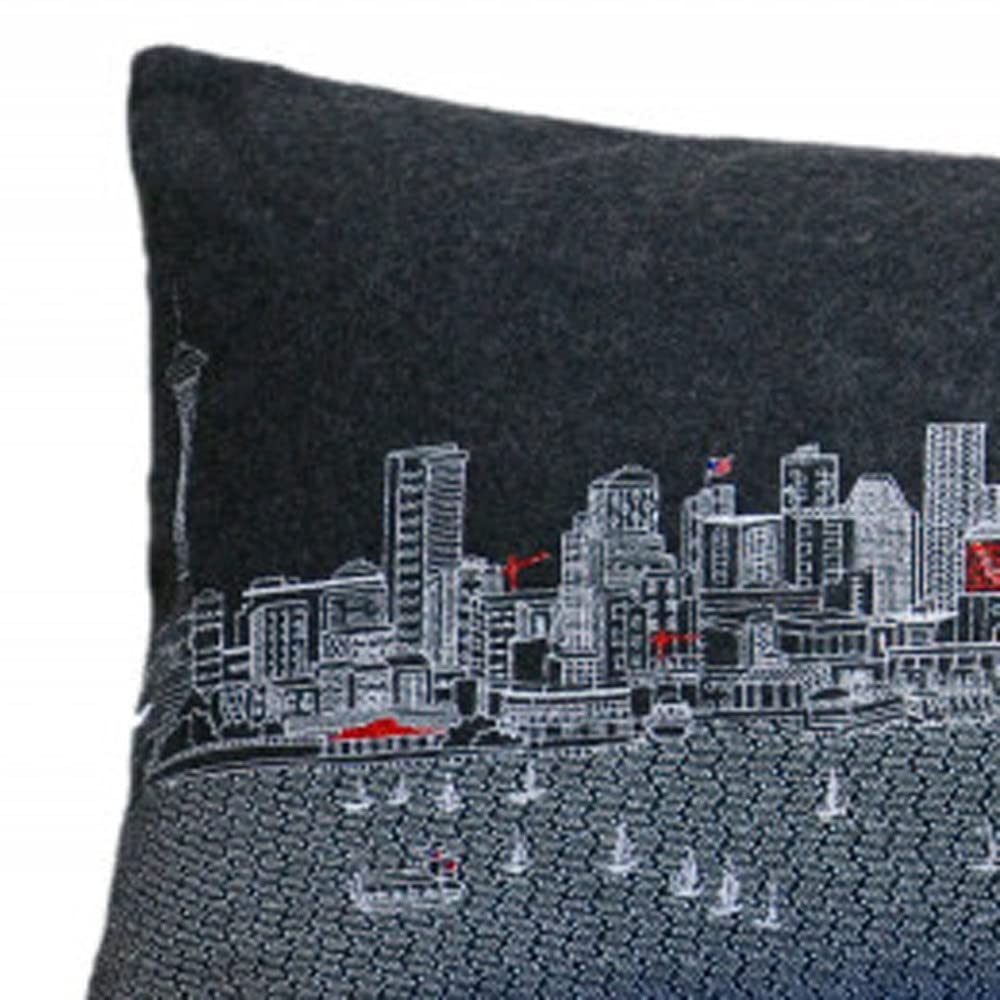 HomeRoots Grey 45' Black Seattle Nighttime Skyline Lumbar Decorative Pillow
