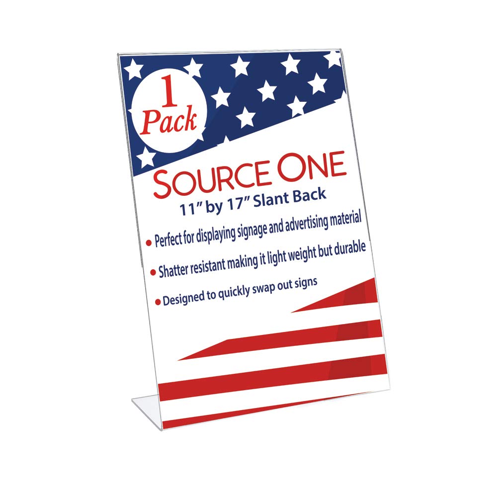 Sourceone.Org 11 Wide X 17 Tall Slant Back Clear Thick Acrylic Sign Holder