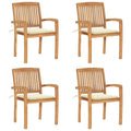 vidaXL 4X Solid Teak Wood Stacking Patio Chairs with Cushions Wooden Garden Dining Chairs Stackable Backyard Chairs Balcony Armc