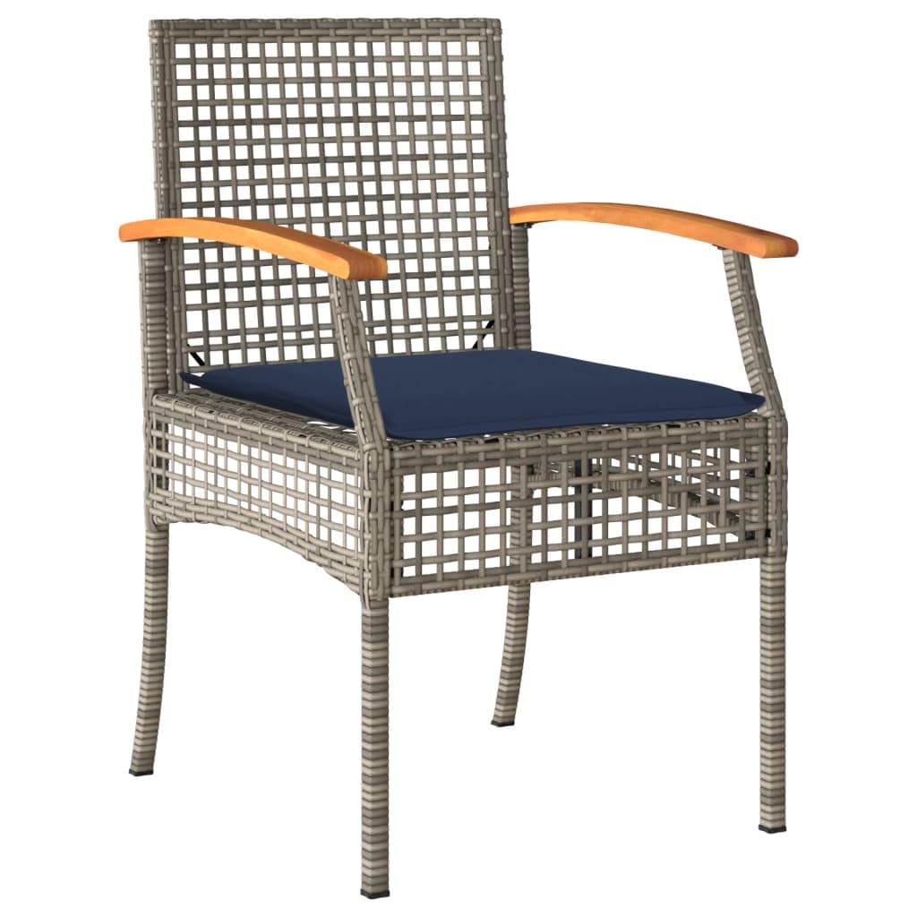 vidaXL 7-Piece Patio Dining Set - PE Rattan, Cushions, and Acacia Wood Table - Outdoor Furniture for Garden, Backyard, Patio - Gray/Navy Blue