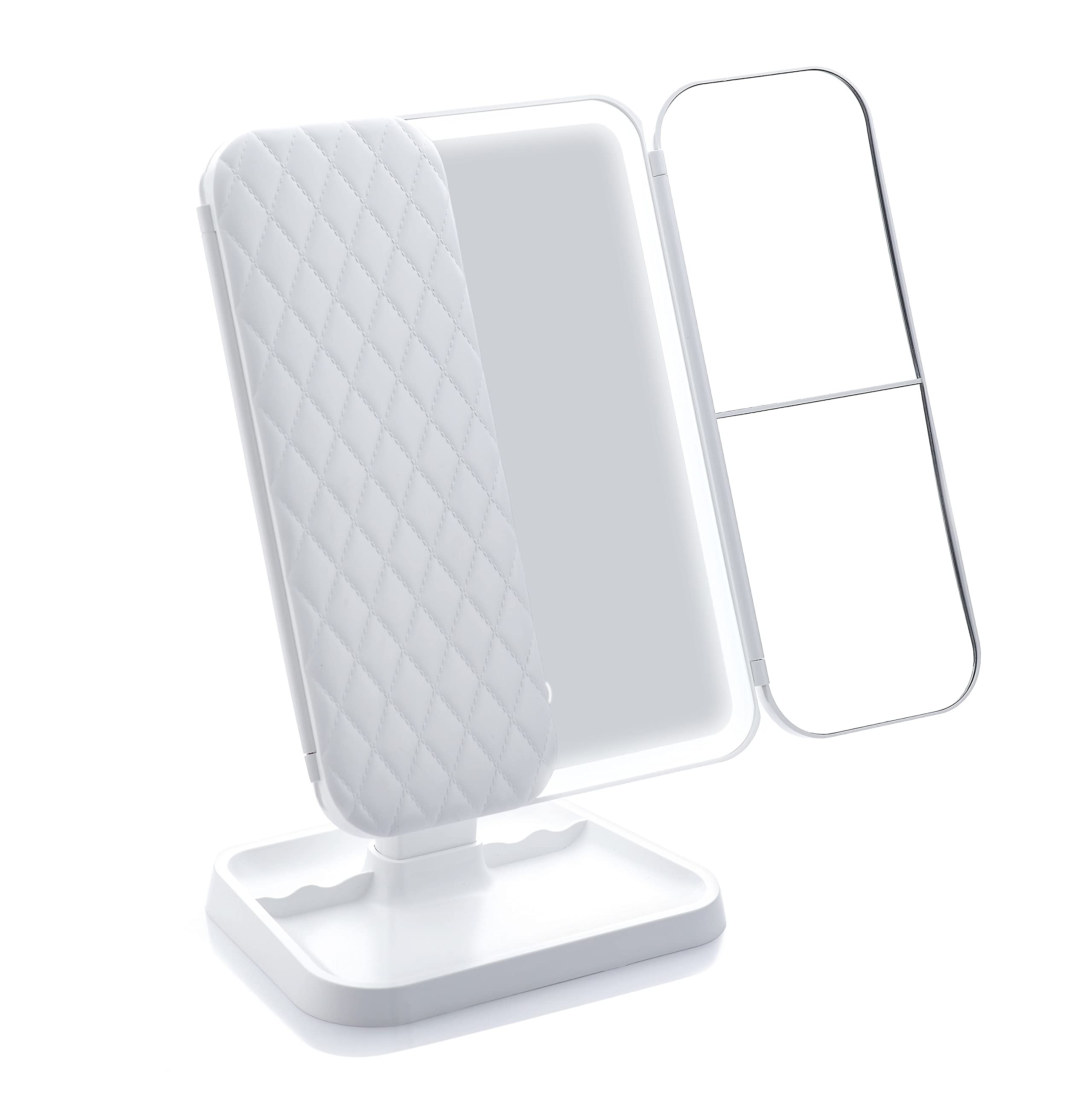 Miss Sweet Lighted Tri-fold Makeup Mirror Vanity Mirror with 1X/2X/3X Magnification (Pure White)