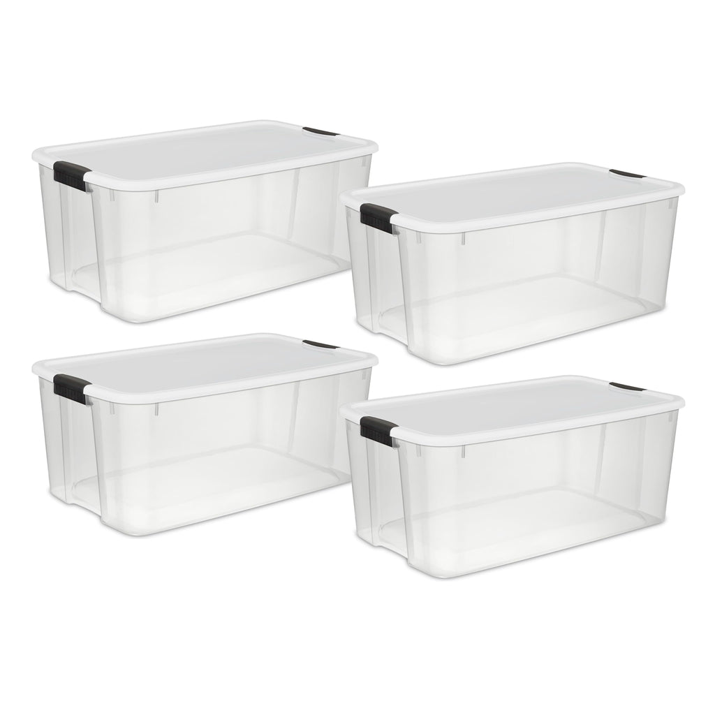 Sterilite 116 Qt Ultra Latch Box, Stackable Storage Bin with Lid, Plastic Container with Heavy Duty Latches to Organize, Clear a
