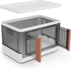 OLMARTT KITCHENWARE Collapsible Stackable Storage Bins, Folding Storage Box, Containers for Organizing with Double Doors & Secur