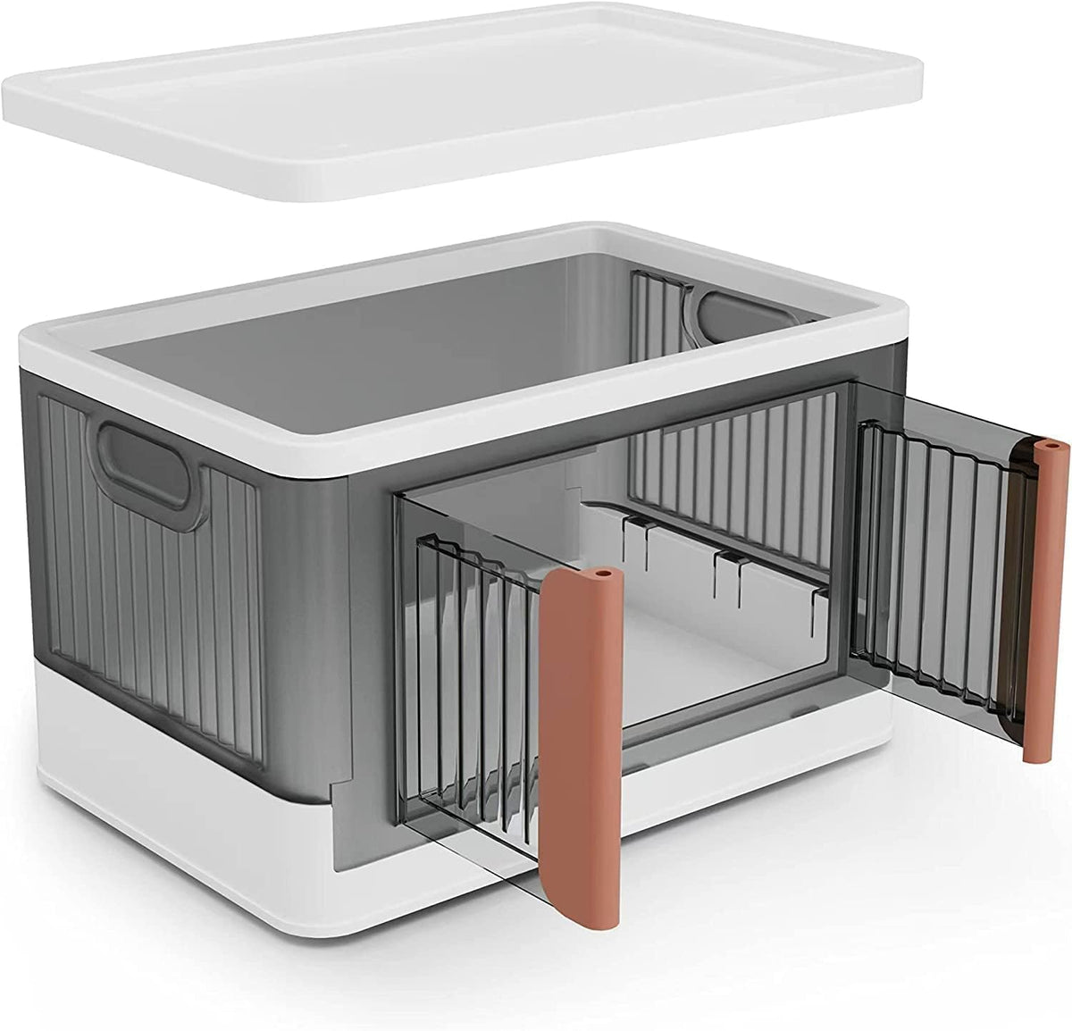 OLMARTT KITCHENWARE Collapsible Stackable Storage Bins, Folding Storage Box, Containers for Organizing with Double Doors & Secur