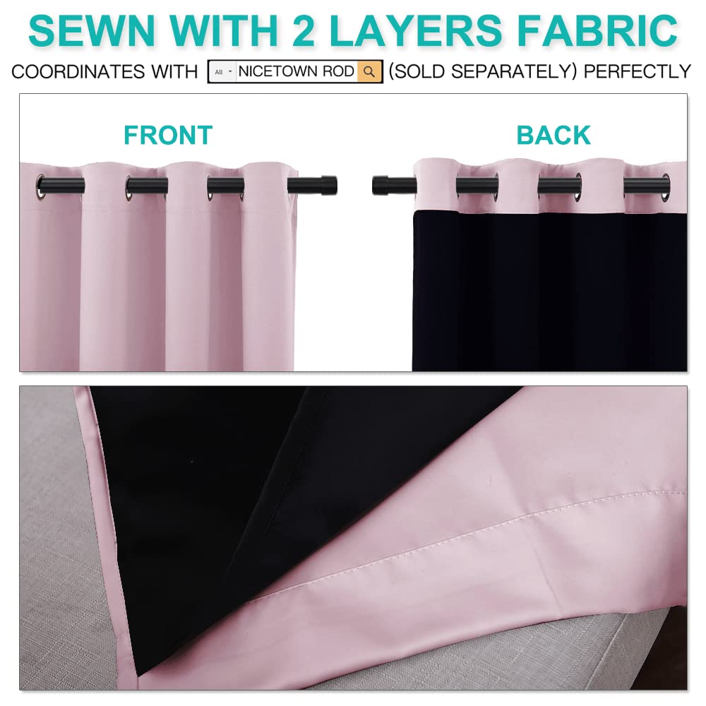Nicetown 100% Blackout Window Curtain Panels, Heat And Cold Blocking Drapes With Black Liner For Nursery, 84 Inches Thermal Insu