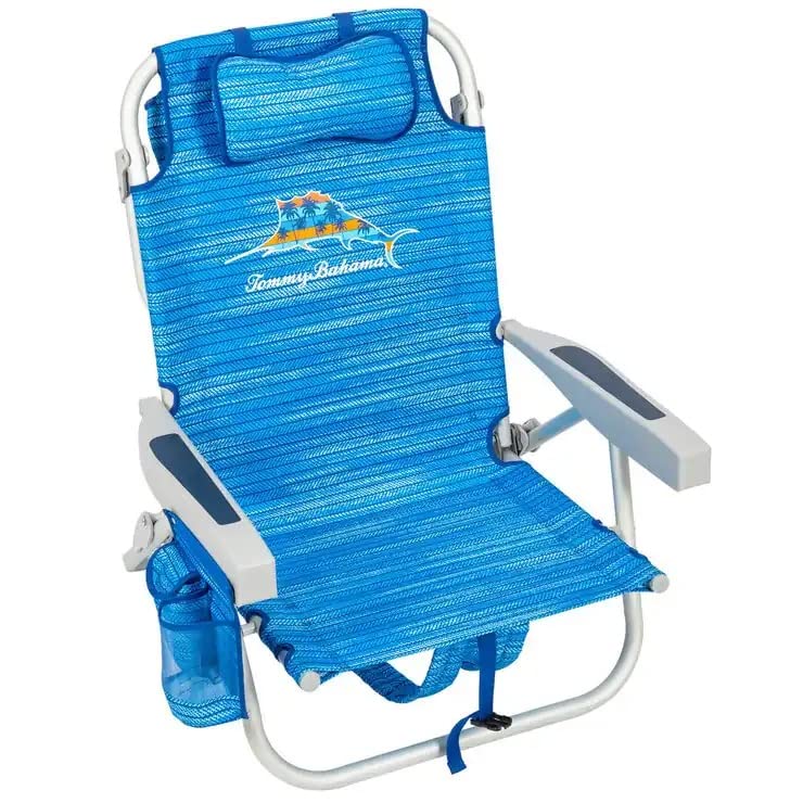 Tommy Bahama Backpack Beach Chair 5-Position Lay Flat Aluminum Sailfish and Palms