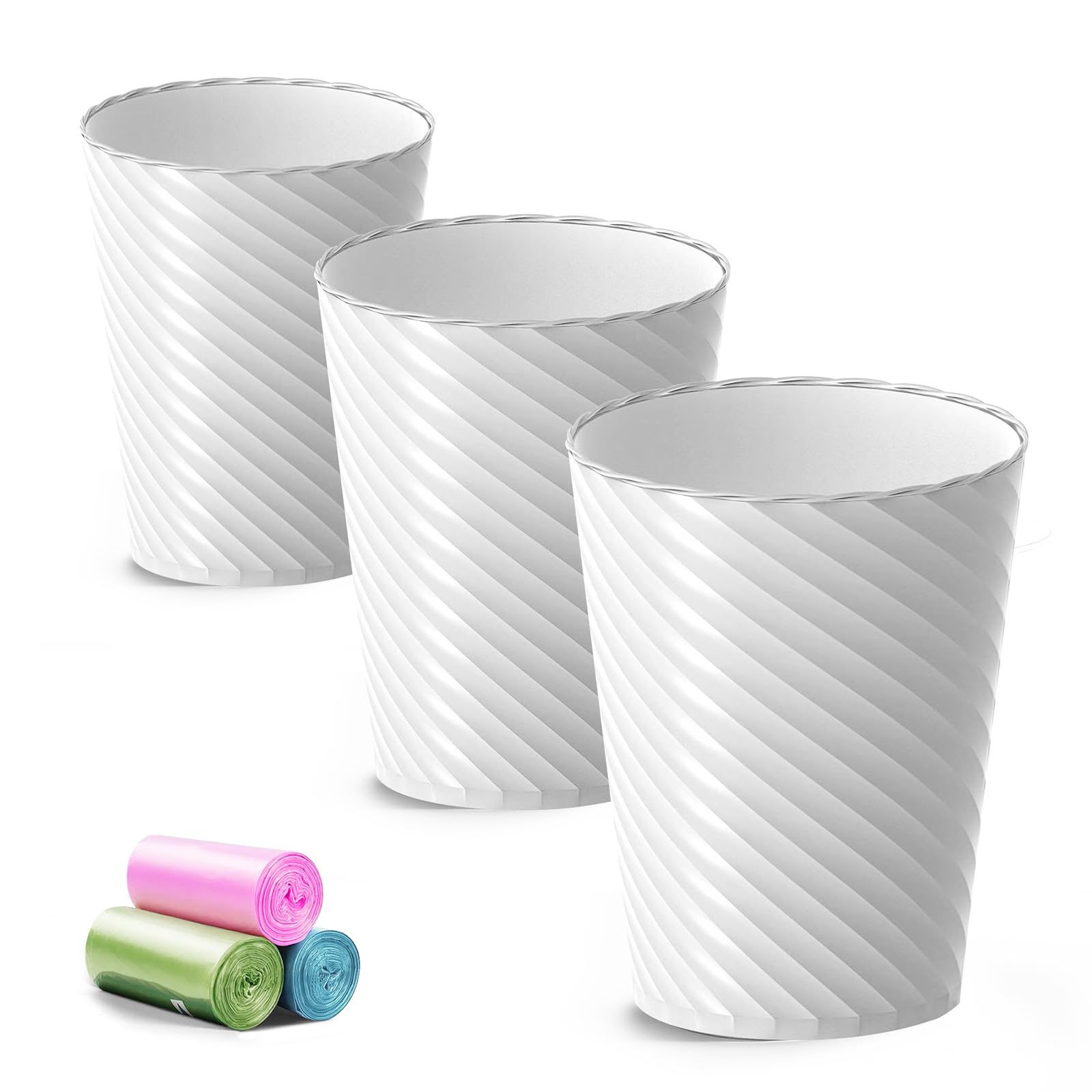 Bathroom Trash Can, 3 Pack 1.8 Gallons Small Trash Can with Trash Bags, Bathroom Garbage Can, Plastic Trash Bin, Round Waste Bas
