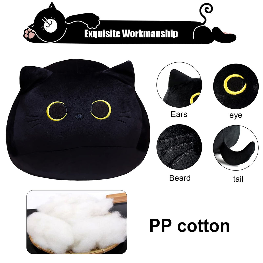 Auderhine 10' Cute Black Cat Plush Toys, Soft Cat Pillow Squishy Plushies, Cat Stuffed Animals Kawaii Plush Toys Home Decoratio