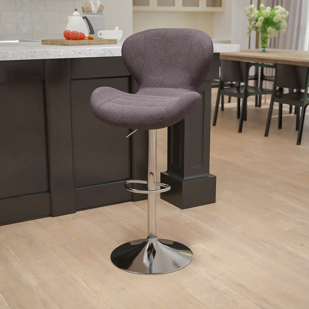 Flash Furniture Contemporary Charcoal Fabric Adjustable Height Barstool with Curved Back and Chrome Base