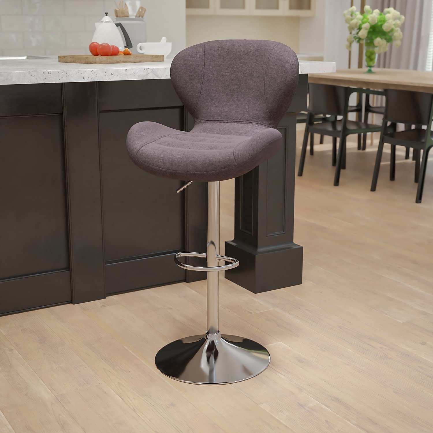 Flash Furniture Contemporary Charcoal Fabric Adjustable Height Barstool with Curved Back and Chrome Base