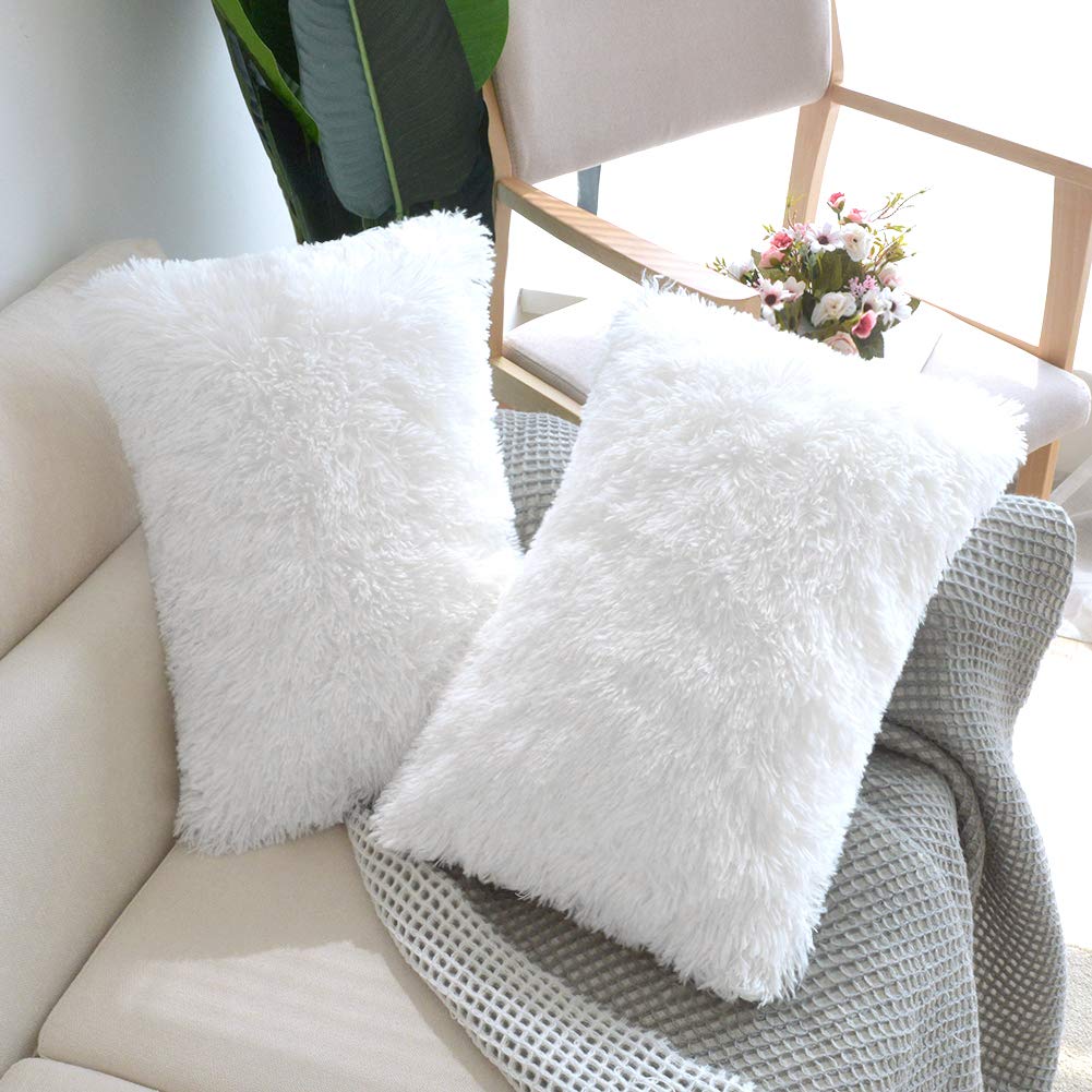 Nordeco Home Luxury Soft Faux Fur Fleece Cushion Cover Pillowcase Decorative Throw Pillows Covers, No Pillow Insert, 12'' X 20''