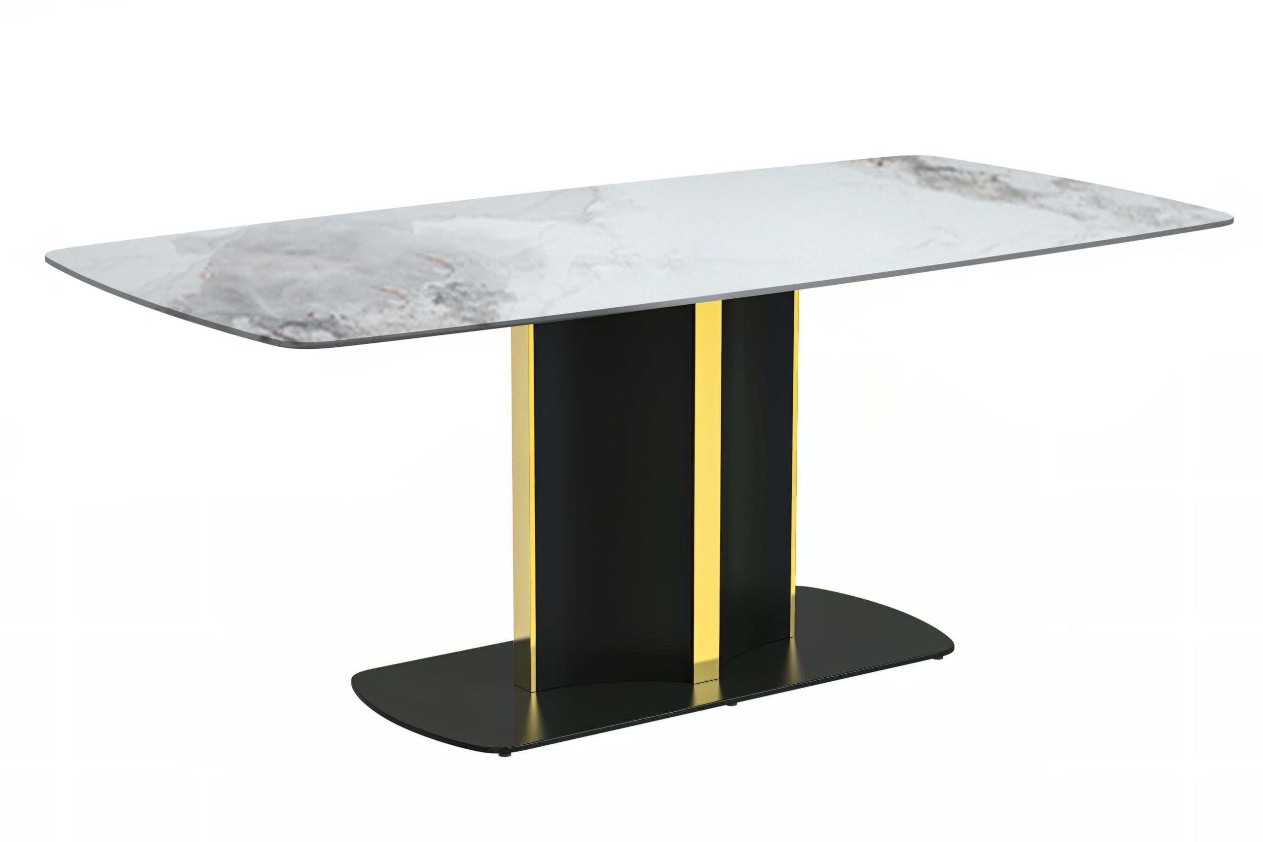Modern Dining Table Black and Gold Base, With 55 Medium Grey Sintered Stone Top