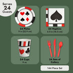 Blue Panda 144 Piece Casino Theme Birthday Party Decorations, Dinnerware Set With Plates, Napkins, Cups, Cutlery (Serves 24) - C