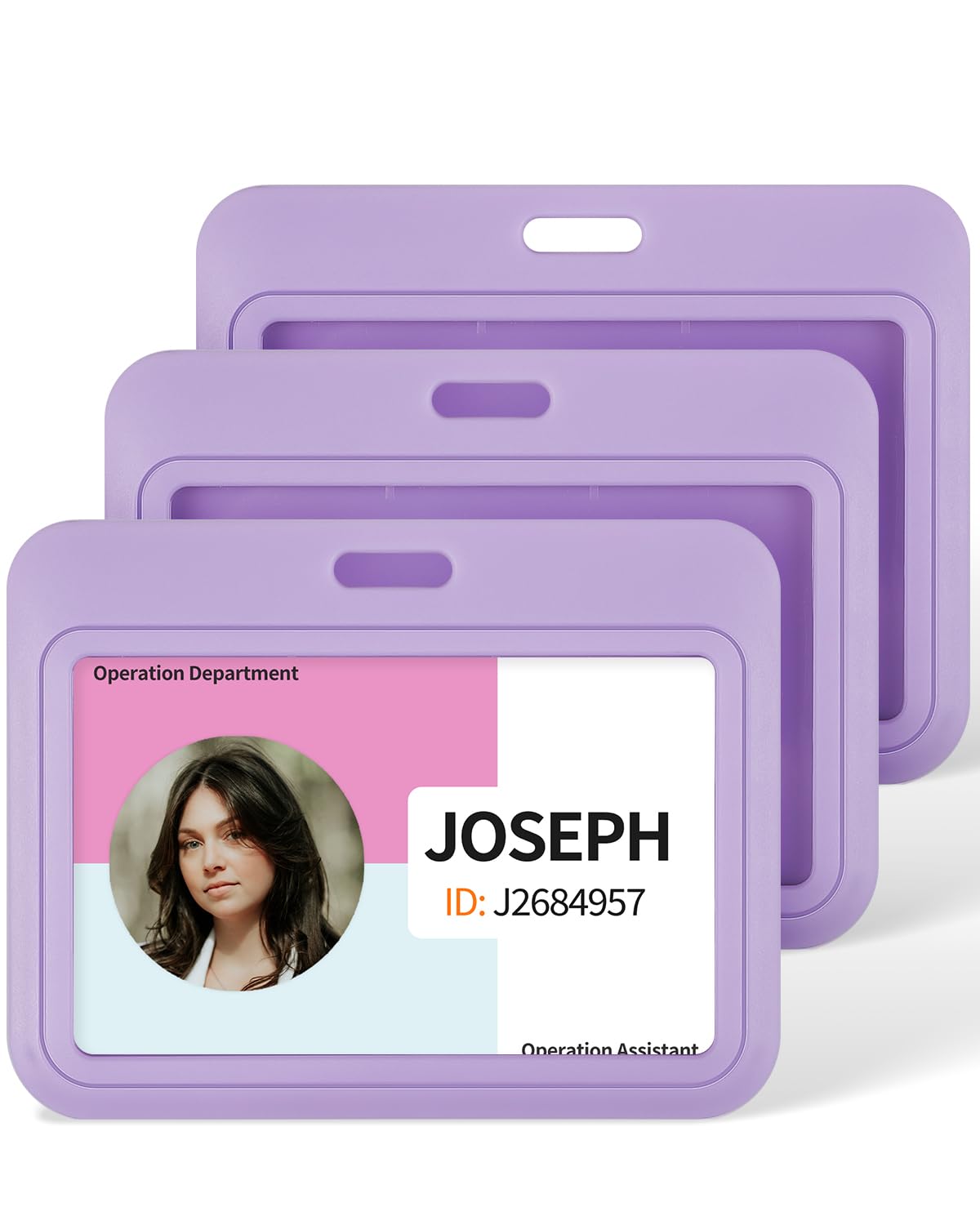 Uniclife 3 Pack Sliding Id Badge Holder Light Purple Horizontal Hard Plastic Case With Clear Window Card Protector Pouch For Off
