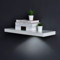 WELLAND White Floating Shelf with Touch-Sensing Battery Powered LED Light,Wall Mounted Display Shelves for Entrance, Living Room