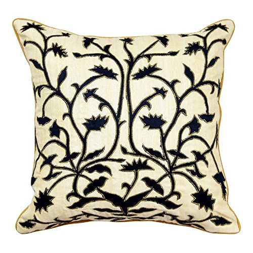 Sadyaska Silk Dupion Embroidered Cushion Cover Home DCor Patio Sofa Chair Outdoor Floral Decorative Cushion Case 16X16