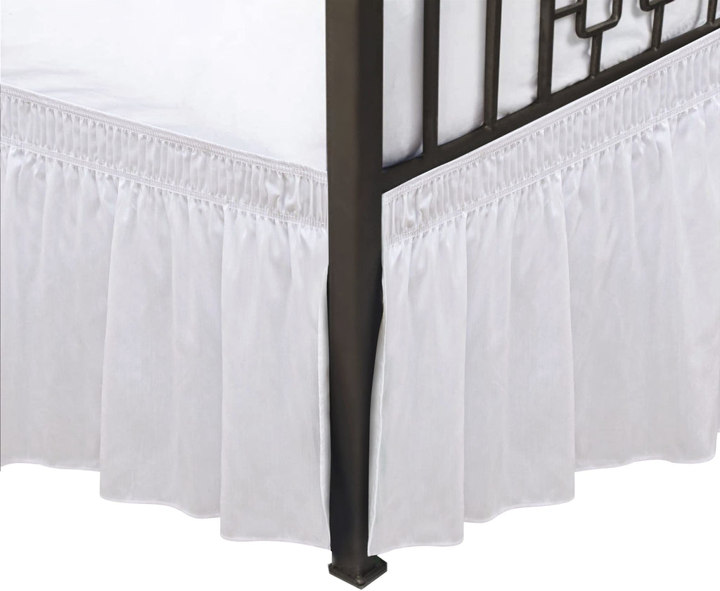 Biscaynebay Wrap Around Bed Skirts With Split Corners For King Beds 17' Drop, White Elastic Dust Ruffles Easy Fit Wrinkle & Fade Resistant Silky Luxurious Fabric Solid Machine Washable