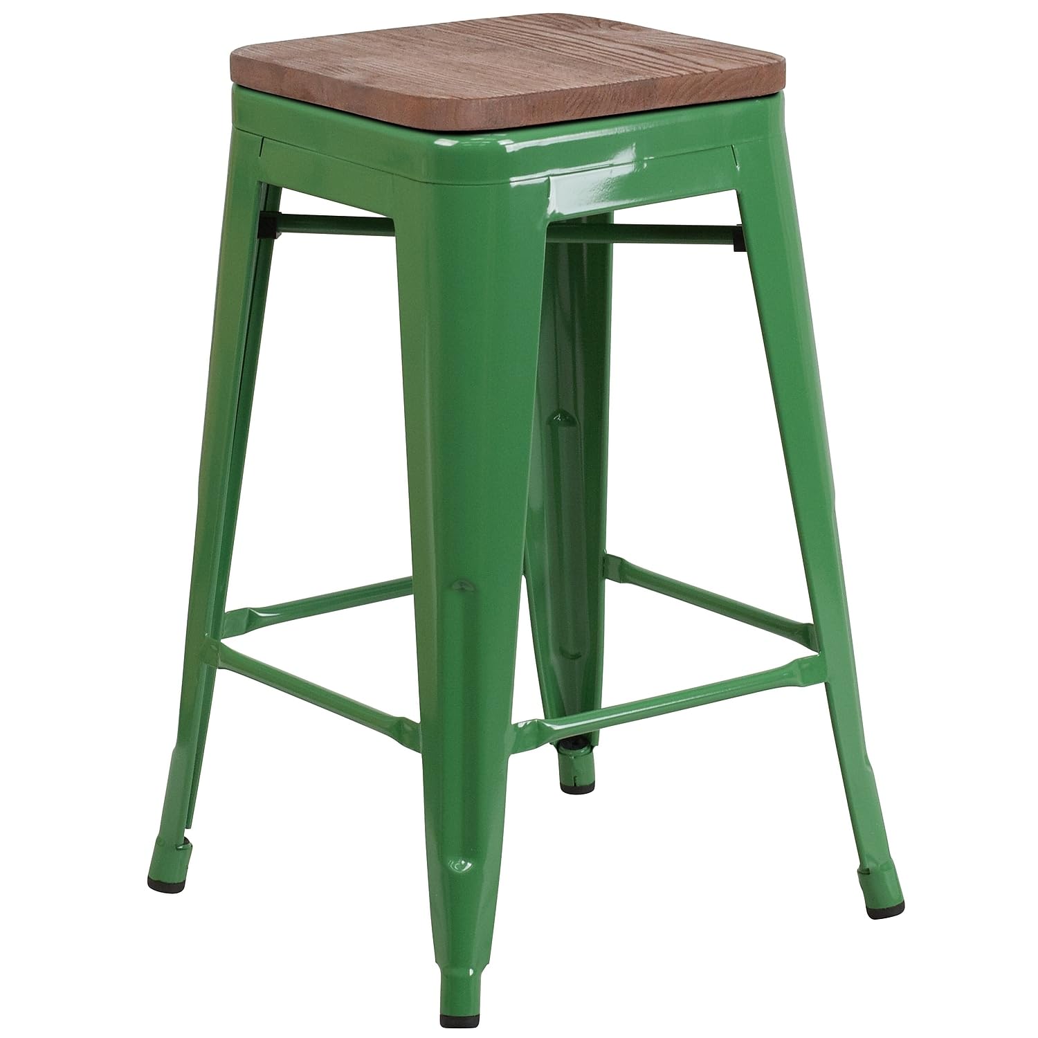 Flash Furniture Lily 24 High Backless Green Metal Counter Height Stool with Square Wood Seat