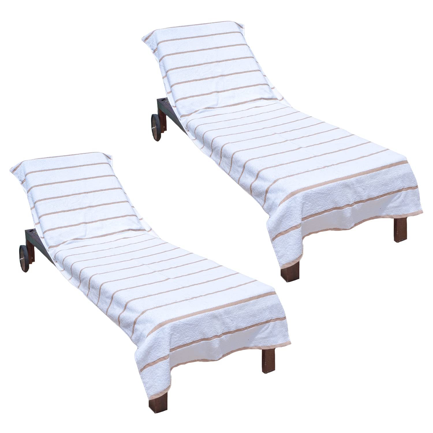 Arkwright Cotton Chaise Lounge Cover - (Pack Of 2) 100% Cotton Terry Towel Pool Chair Covers For Outdoor Beach Furniture, 30 X 85 In., Beige