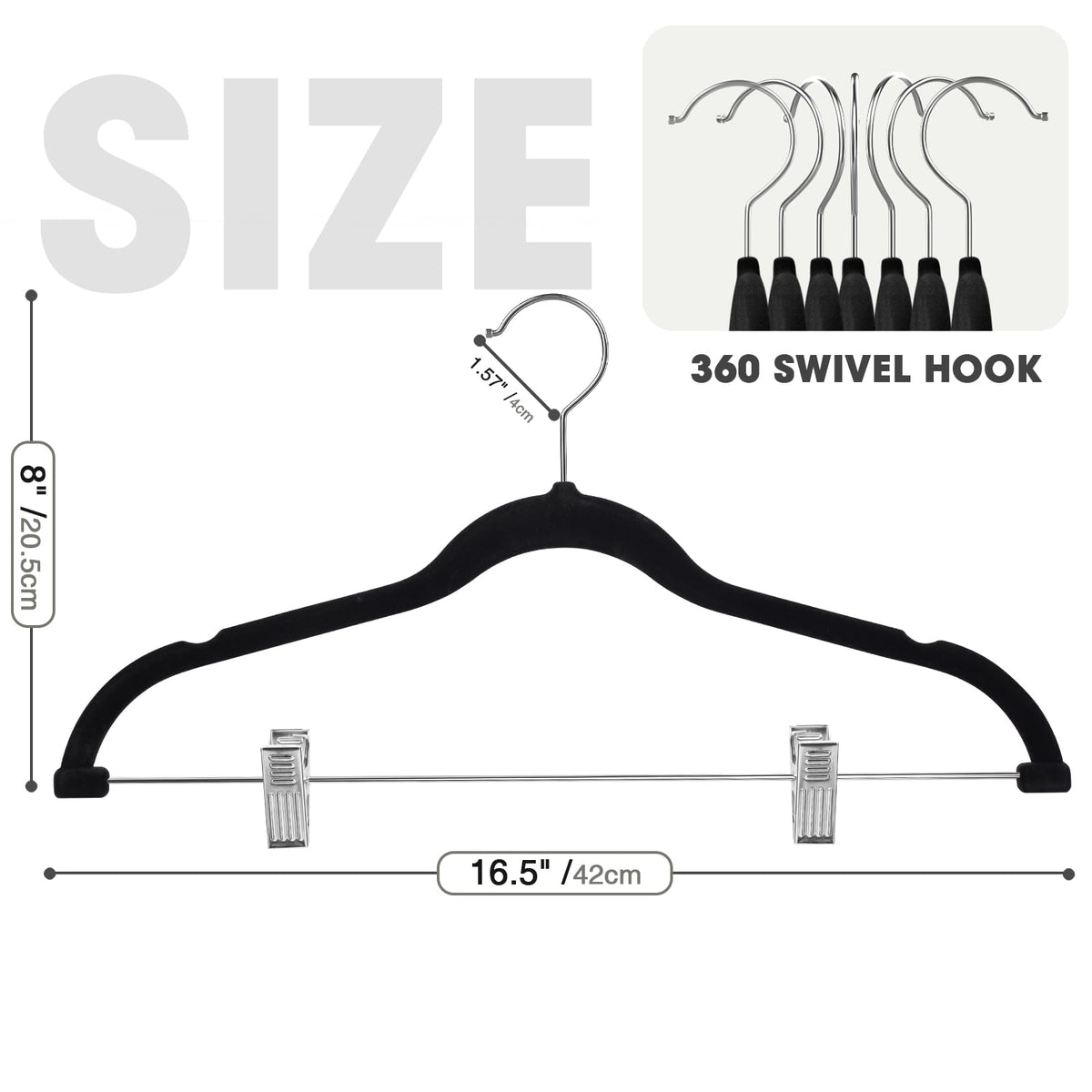 Ulimart 36-Pack Black Velvet Hangers,Pants Hangers With Clips Adjustable,Felt Hangers,Heavy-Duty,Non-Slip,Space Saving,Slim Clot