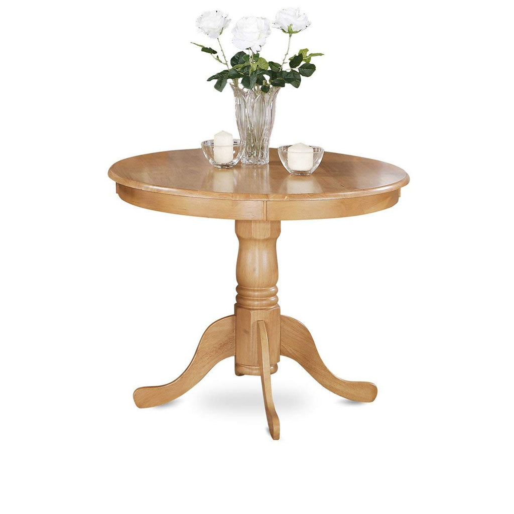 East West Furniture ANNO5-OAK-W 5 Piece Dining Room Furniture Set Includes a Round Dining Table with Pedestal and 4 Wood Seat Chairs, 36x36 Inch, Oak