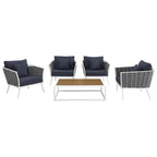 Modway Stance Outdoor Patio Aluminum Sectional Sofa Set, 5 Piece, White Navy