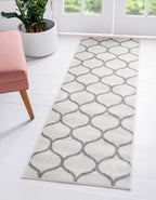 Unique Loom Trellis Frieze Collection Area Rug - Rounded (2' X 10' Runner, Ivory/ Gray)