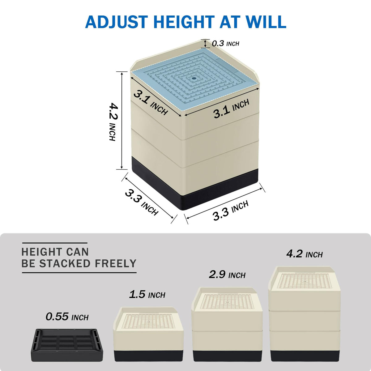 Annkut Bed Lifts Risers 4 Inch, Heavy Duty Furniture Elevator In Heights Of 1.5, 3 Or 4 Inch, Square Raising Blocks For Bed, Cou
