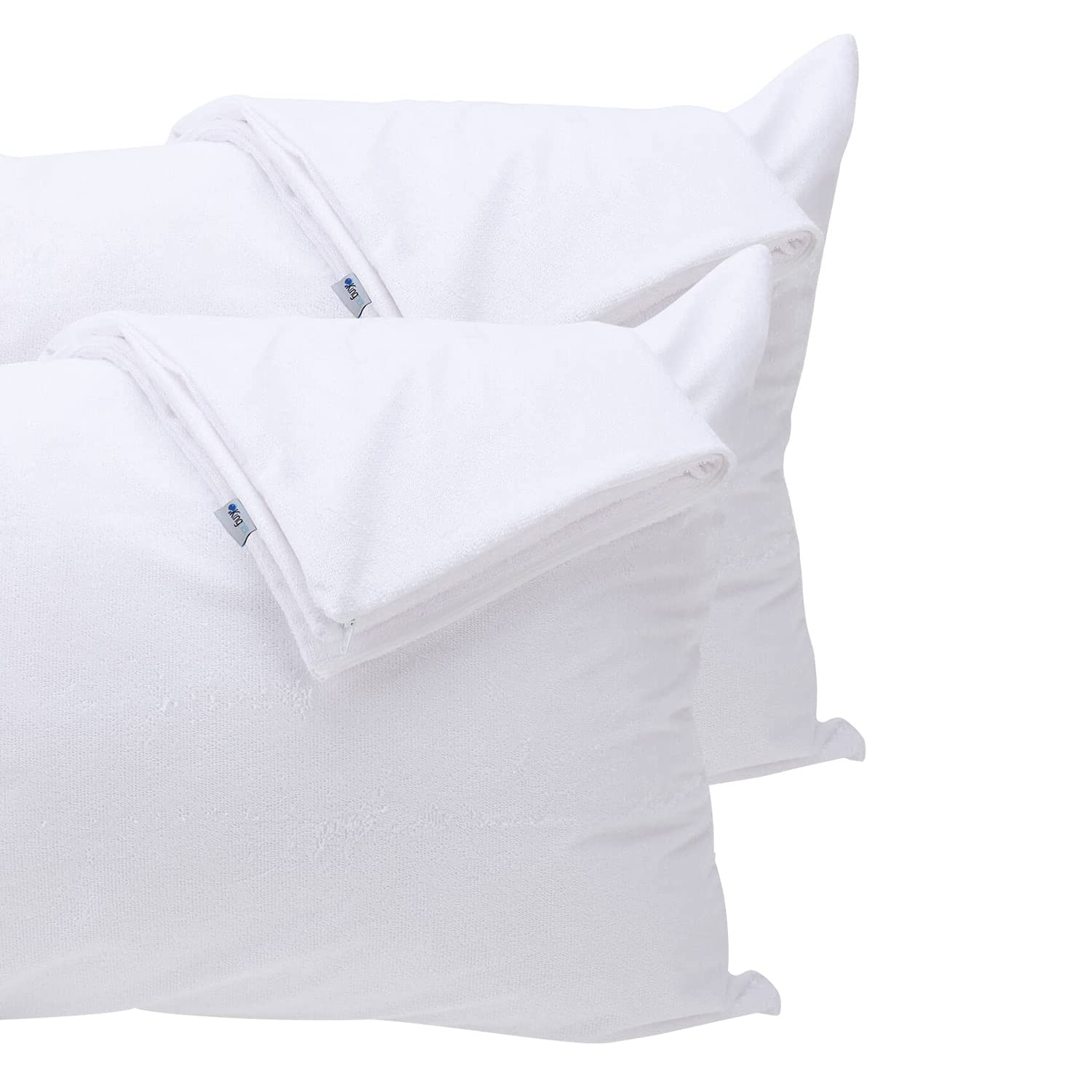 Kingnex 4 Pack Feather Proof Pillow Protectors with Zipper Standard Size - Waterproof - Down Proof - Bamboo Viscose Terry Surfac