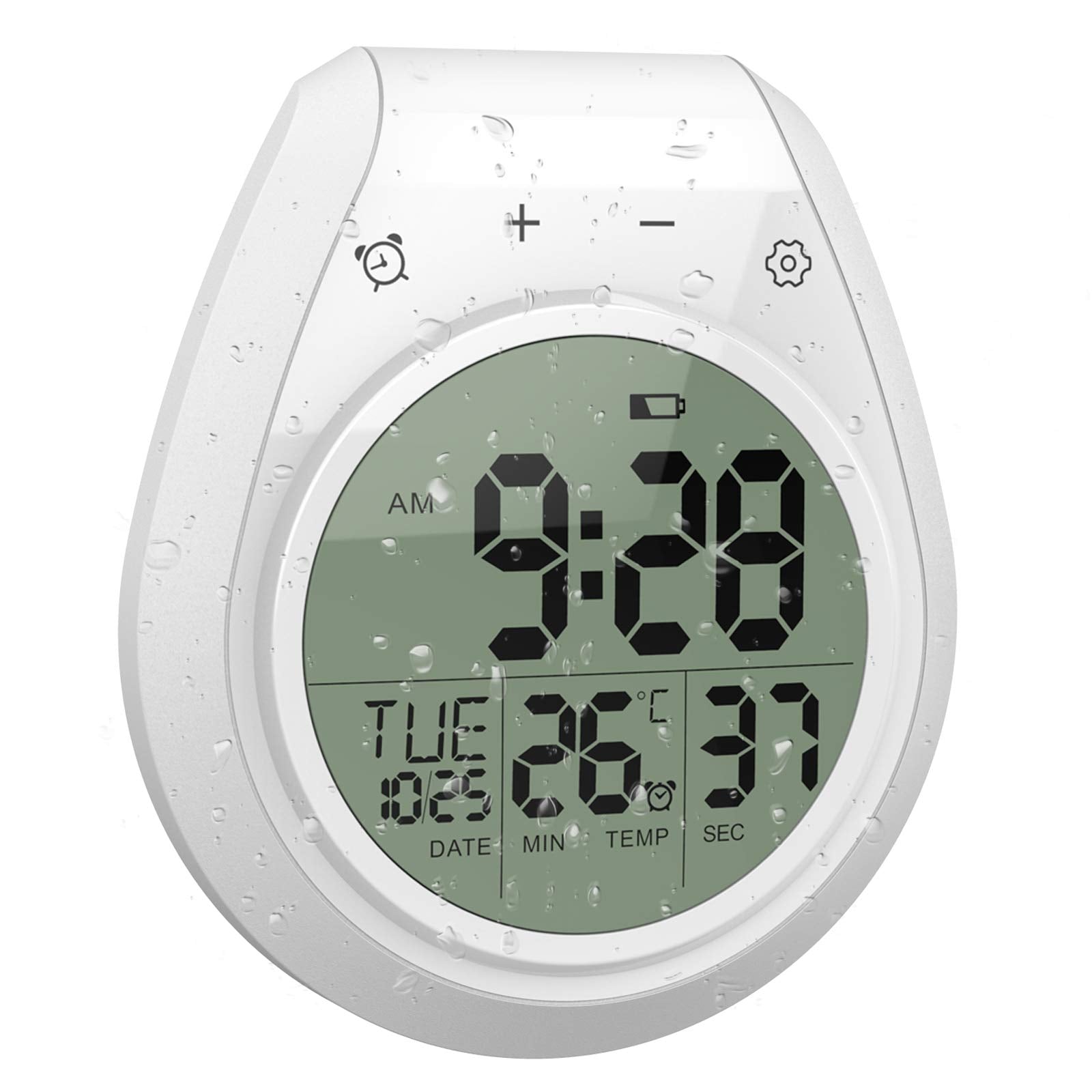 Digital Shower Clock Waterproof, Bathroom Timer Clock, Digital Kitchen Wall Clock, Large LCD Display, 12/24 Hour Format, Indoor 