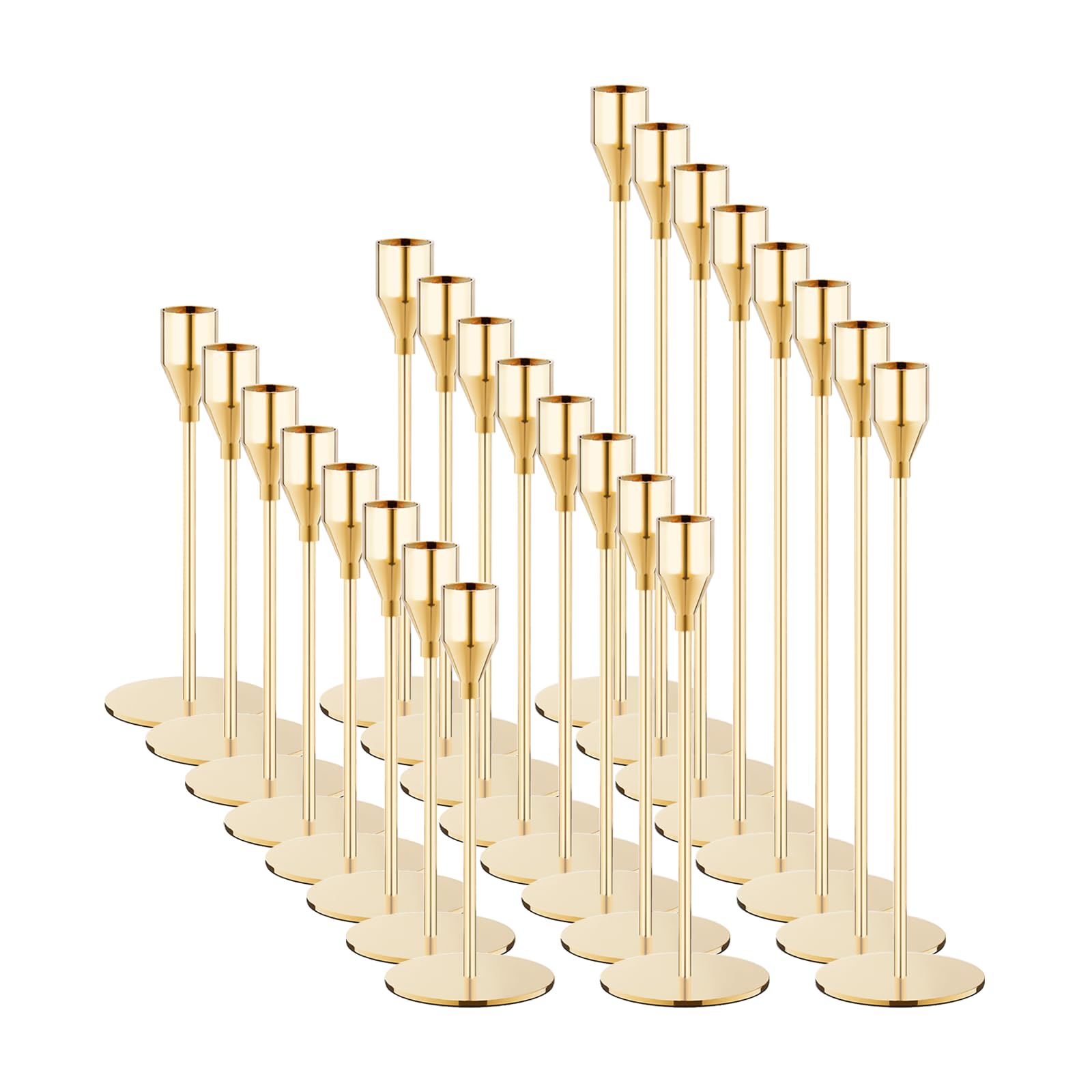 NLBTW French Gold Taper Candle Holders Set of 24 Candlestick Holders Bulk,Metal Candle Stick Holder Decor for Wedding, Dinning, 