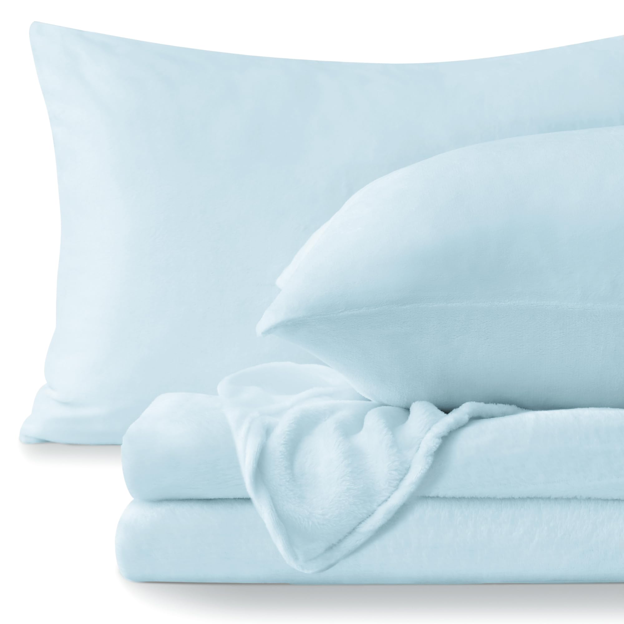 Bedelite Flannel Sheets King Size Blue - Super Soft Fleece Sheets Set Fluffy Extra Plush, 4 Piece(Include Fitted Sheet, Flat She
