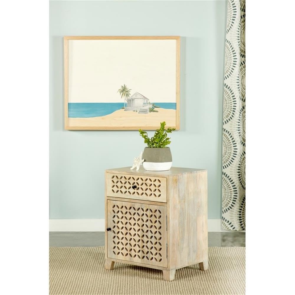 Coaster Lattice Cut-Out 1-Door Wood Accent Table in White Washed