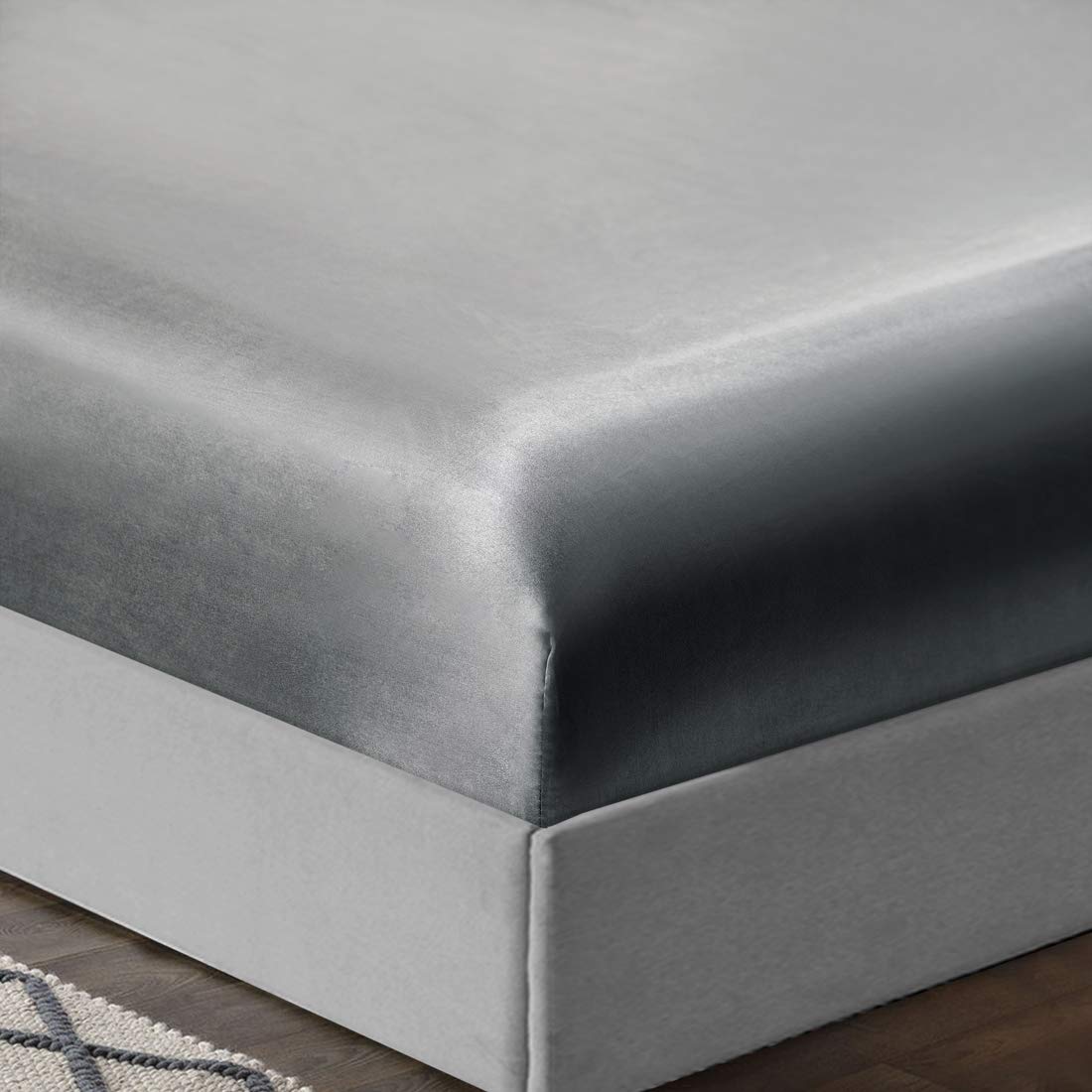 Treely 6 Piece Satin Sheets Full Size Silky Smooth Grey Satin Sheet Set With Deep Pocket, Satin Fitted Sheet, Flat Sheet, 4 Sati
