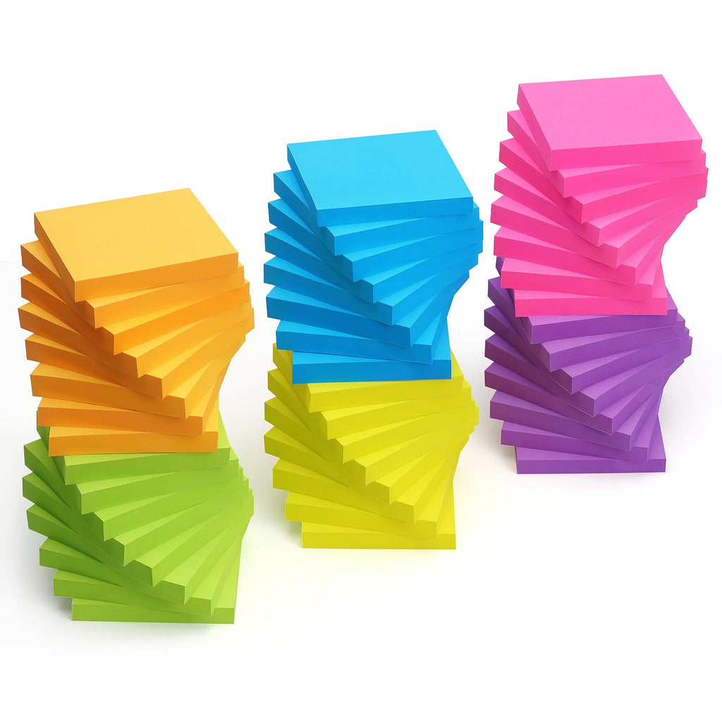 Sticky Notes 3X3 Inch Bright Colors Self-Stick Pads 48 Pads/Pack 90 Sheets/Pad Total 4320 Sheets