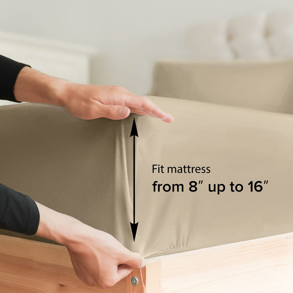 Queen Size Fitted Bed Sheet - Hotel Luxury Single Fitted Sheet Only - Fits Mattress Up To 16 - Extra Soft, Wrinkle Free, Breathable, And Cooling - Bottom Fitted Sheet - Cream Single Fitted Sheet Only