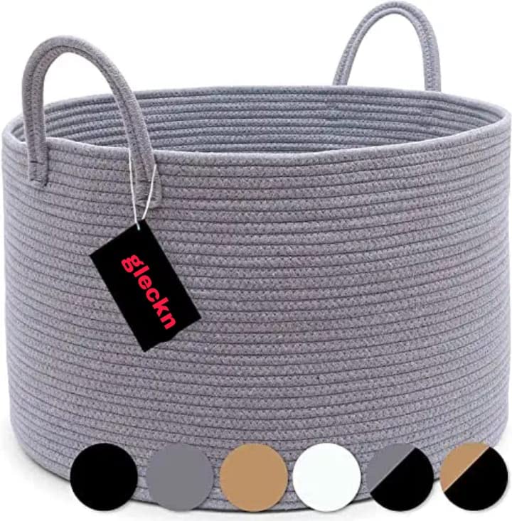 Gleckn Jute Cotton Basket, Handcrafted Woven Storage Planter Basket For Home Decor,MultiPurpose Bag With Handle For Living Room